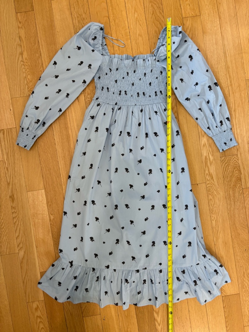 NWT CRĀS Faficras Organic Cotton Smocked Midi Dress - Rose Bell Blue - Size 36 - Picture 6 of 8